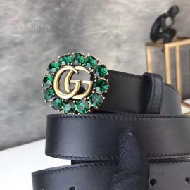 Gucci Leather Black Belt With Double G And Crystals 30mm