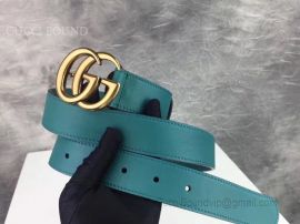 Gucci Leather Belt With Double G Buckle Cyan 30mm