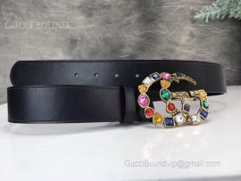 Gucci Black Leather Belt With Crystal Double G Buckle 40mm