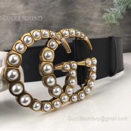 Gucci Leather Belt With Pearl Double G Black 70mm