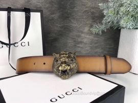 Gucci Leather Belt With Tiger Head Clay 38mm