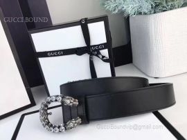 Gucci Leather Belt With Crystal Dionysus Buckle Black 30mm