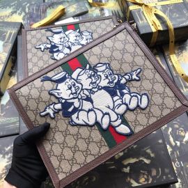Gucci GG Supreme Pouch With Three Little Pigs Brown 557697