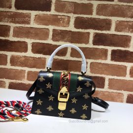 Gucci Sylvie Bee Star Mini Leather Bag Black 470270