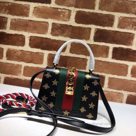 Gucci Sylvie Bee Star Mini Leather Bag Black 470270