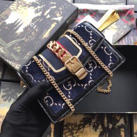 Gucci Sylvie Velvet GG Chains Mini Bag Blue 494642