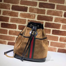 Gucci Rajah Suede Medium Bucket Bag Chestnut 553961