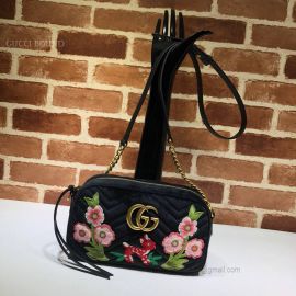 Gucci GG Marmont Velvet Small Shoulder Bag Blooms Black 447632
