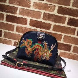 Gucci Ophidia Suede Embroidered Small Shoulder Bag Blue 499621