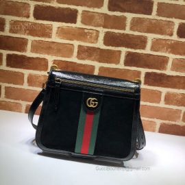Gucci Suede Saddle Shoulder Bag Black 523658