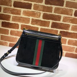 Gucci Suede Saddle Shoulder Bag Black 523658