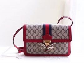 Gucci Queen Margaret GG Supreme Medium Shoulder Bag Red 524356