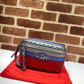 Gucci Trapuntata Matelasse Leather Shoulder Bag Silver And Red 540985