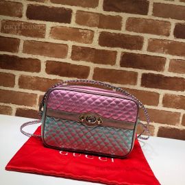 Gucci Laminated Leather Small Shoulder Bag Pink And Blue 541061