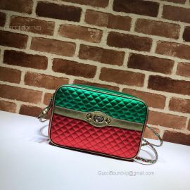 Gucci Laminated Leather Small Shoulder Bag Green And Red 541061