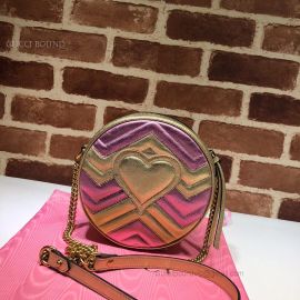 Gucci GG Marmont Mini Round Shoulder Bag Glod And Pink 550154