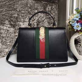 Gucci Sylvie Medium Top Handle Bag Black 431665
