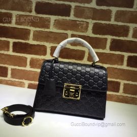 Gucci Padlock Signature Leather Small Top Handle Bag Black 453188
