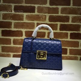 Gucci Padlock Signature Leather Small Top Handle Bag Blue 453188