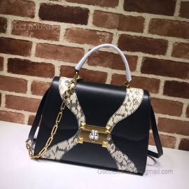 Gucci Python Leather Medium Top Handle Bag Black 476435