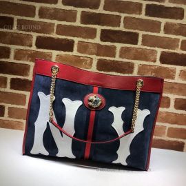 Gucci Rajah Suede Large Tote With NY Yankees Patch Blue 537219