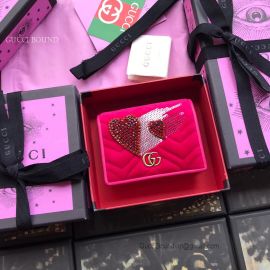 Gucci GG Marmont Velvet Card Case Heart Design Pink 466492