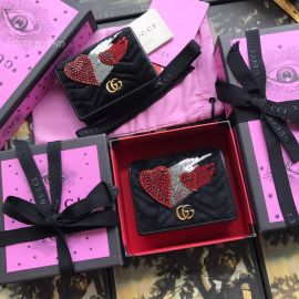 Gucci GG Marmont Velvet Card Case Heart Design Black 466492