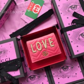 Gucci GG Marmont Velvet Card Case Love Design Pink 466492