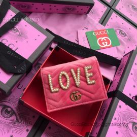 Gucci GG Marmont Velvet Card Case Love Design Pink 466492