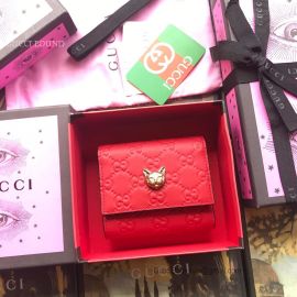 Gucci Signature Card Case With Cat Red 548050