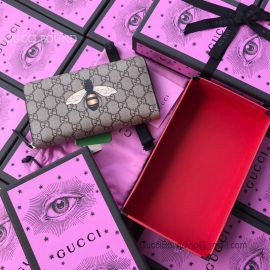 Gucci Bee Print GG Supreme Zip Around Wallet Black 451273