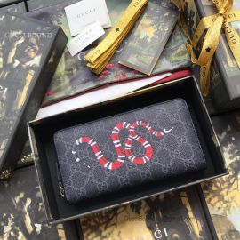 Gucci Kingsnake Print GG Supreme Zip Around Wallet Black 451273