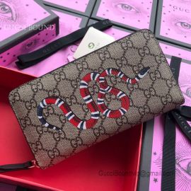 Gucci Kingsnake Print GG Supreme Zip Around Wallet Khaki 451273