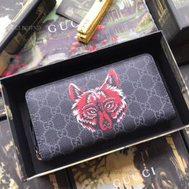 Gucci Wolf Print GG Supreme Zip Around Wallet Black 451273