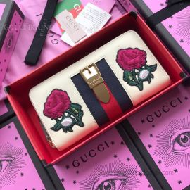 Gucci Sylvie Embroidered Leather Zip Around Wallet White 476083