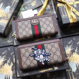 Gucci Ophidia GG Zip Around Wallet With Three Little Pigs Brown 523154