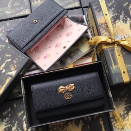 Gucci Leather Continental Wallet With Bow Black 524286