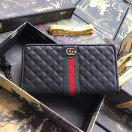 Gucci Leather Zip Around Wallet With Double G Black 536450