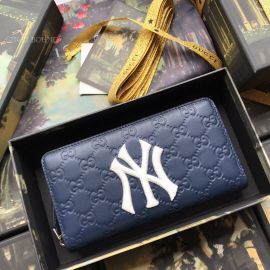 Gucci Zip Around Wallet With NY Yankees Patch Blue 547791