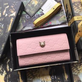 Gucci Signature Continental Wallet With Cat Pink 548055