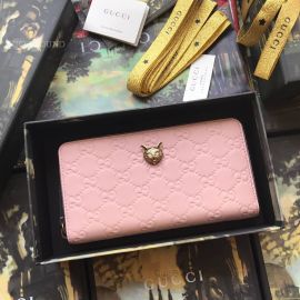 Gucci Signature Zip Around Wallet With Cat Pink 548058