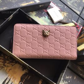 Gucci Signature Zip Around Wallet With Cat Pink 548058