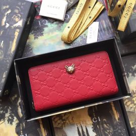Gucci Signature Zip Around Wallet With Cat Red 548058