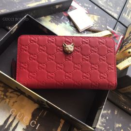 Gucci Signature Zip Around Wallet With Cat Red 548058