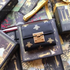 Gucci Padlock Leather Bee Star Wallet Black 453155