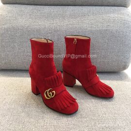 Gucci Red Suede Leather Boots with Double G and Fringe 75MM 2191007