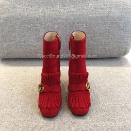 Gucci Red Suede Leather Boots with Double G and Fringe 75MM 2191007