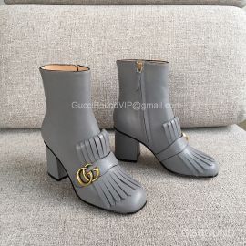 Gucci Grey Calf Leather Boots with Double G and Fringe 75MM 2191009