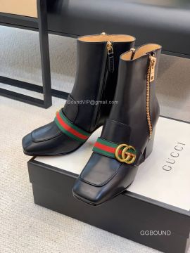 Gucci Double G Web Leather Ankle Boot 2191011