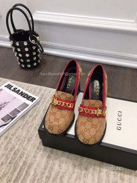 Gucci GG Supreme Mid Heel Loafer with Chain 85MM 2191022